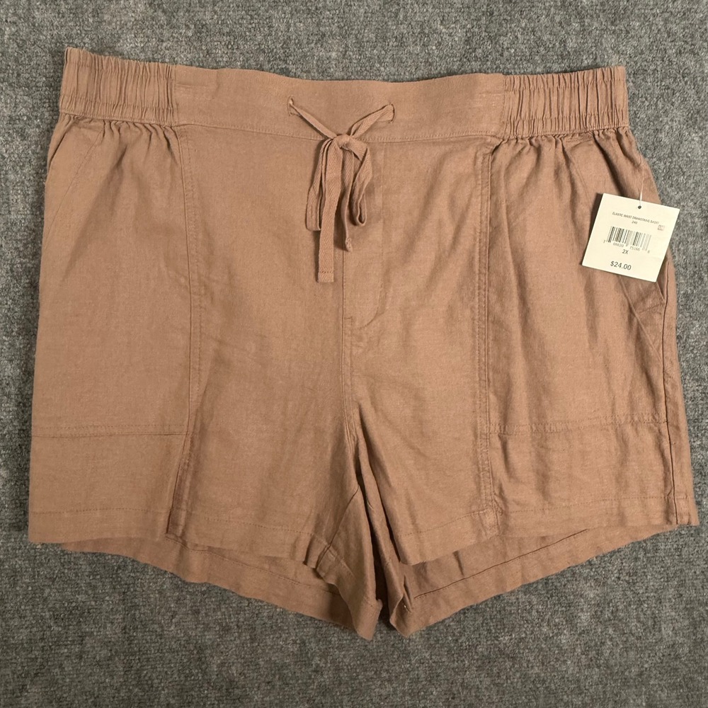 Linen Blend Shorts Elastic Waist Drawstring Boho Chic Casual 2X Falls Creek